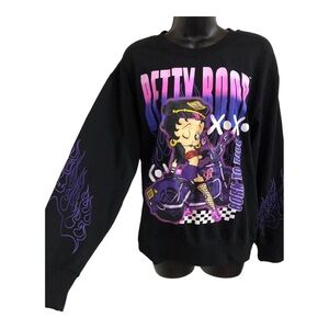 Betty Boop black purple XOXO Born to Ride Betty‎ on bike sweatshirt size Medium